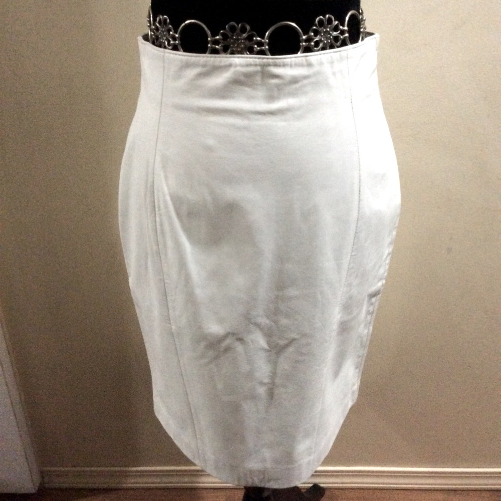 Vintage Byrnes & Baker white leather skirt